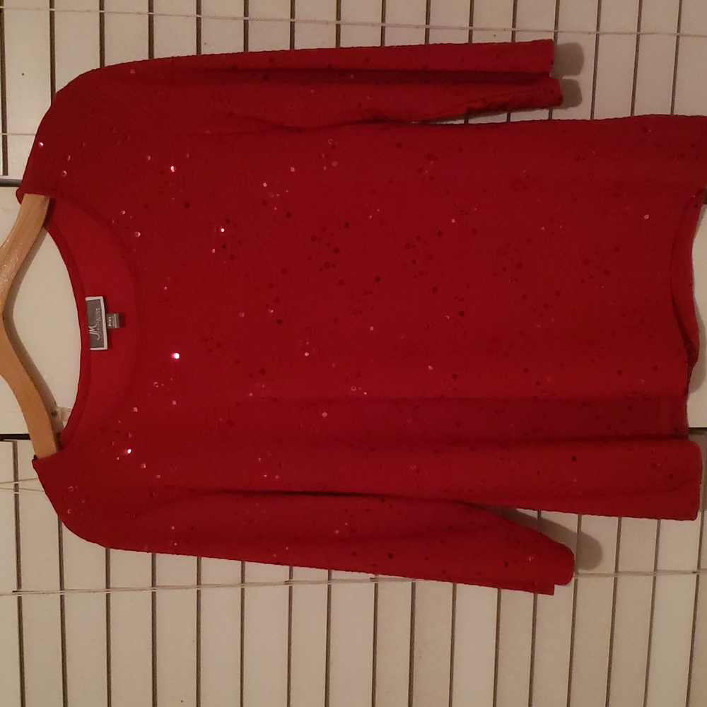 JM Collectibles  red festive blouse w/ long sleeves PXL
